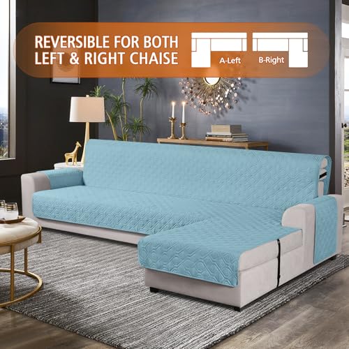 Image of VANSOFY Upgraded Sectional Couch Covers 100% Waterproof L Shaped Sofa Slipcover Reversible Chaise Lounge Cover for Sectional Sofa Furniture Protector Cover for Pets Dog Cat(X-Large, Azuree)