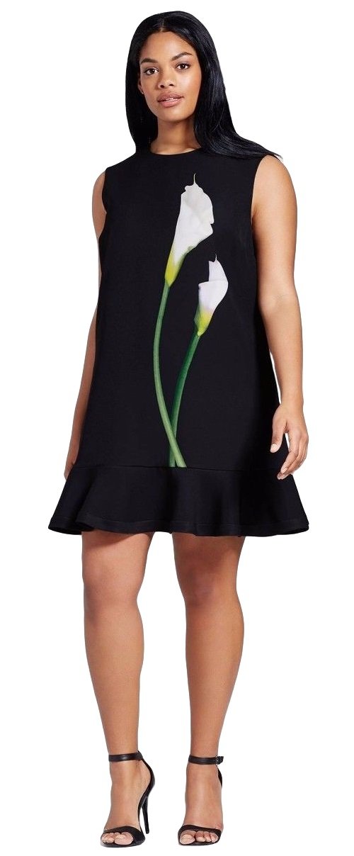 Victoria Beckham Women's Black Calla Lily Satin Ruffle Hem Dress (2X)