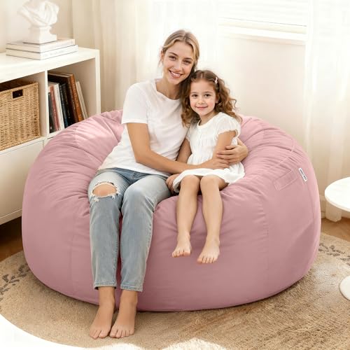 Image of HABUTWAY Bean Bag Chair: Giant 4' Memory Foam Furniture Bean Bag Chairs for Adults with Microfiber Cover 4Ft (Pink)