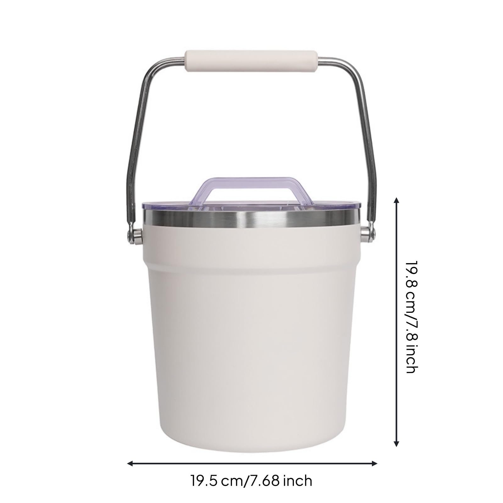 Cubitera con Tapa Transparente Elegante Cubitera Acero Inoxidable Portátil Recipiente para Bar, Beige, 2000ML