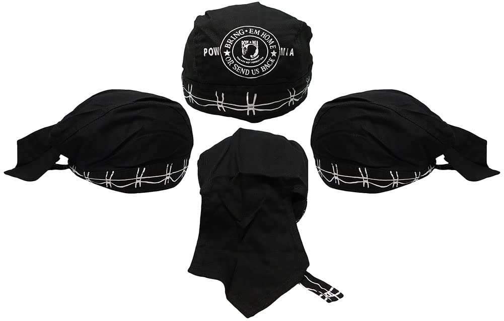 Pow Mia Bring Em Home Or Send Us Back Barbed Wire Black Do Rag Doo Rag Skull Cap