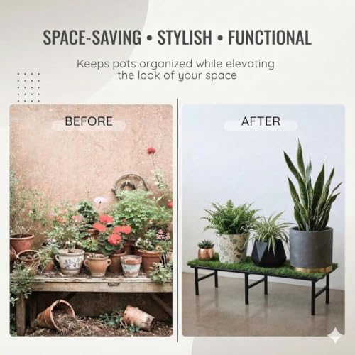 Image of IRON LANDS Metal Pot Stand with Green Grass Mat 72x22x20 Cm | Rust-Proof Matte Powder-Coated for Big Size Plants | Supports Up to 300 Kg| Ideal for Garden Balcony, Outdoor and Indoor Plant Display