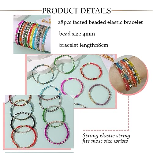 SAMOCO 28Pcs Boho Beaded Bracelets for Women Colorful Stackable Sparkly Crystal Beads Bracelets Multi-Layer Versatile Statement Bracelets Stretch Cuff Jewelry Gifts4