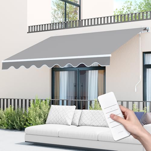 Paramondo 9.8'x8.2' Patio Awning Retractable Fully Assembled, Motorized Sunshade Shelter Outdoor Deck Canopy Balcony Awning Cover -100% Solution-Dyed European Acrylic Fabric Aluminum Frame, Stone Grey