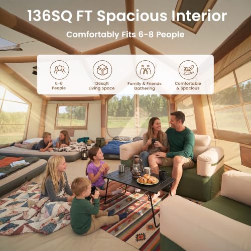 Image of ABORON Inflatable Camping Tent, 4 /6 /8 /10 /12 Person Easy Setup Blow Up Tent with Hand Pump, PU3000mm Waterproof 4 Season Glamping Tent for Outdoor Camping