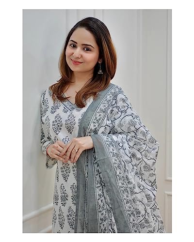 Image of KLOSIA Women's Block Printed Kurta and Pant Set with Dupatta