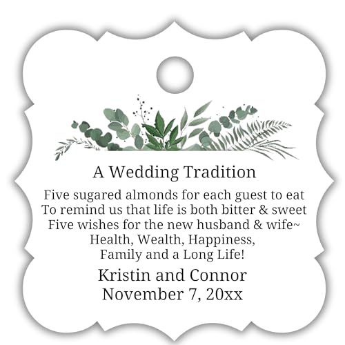 Personalized Jordan Almond Poem Wedding Bridal Shower Favor Tag 2.25 inch Tradition Five Wishes Poem (Set of 10)