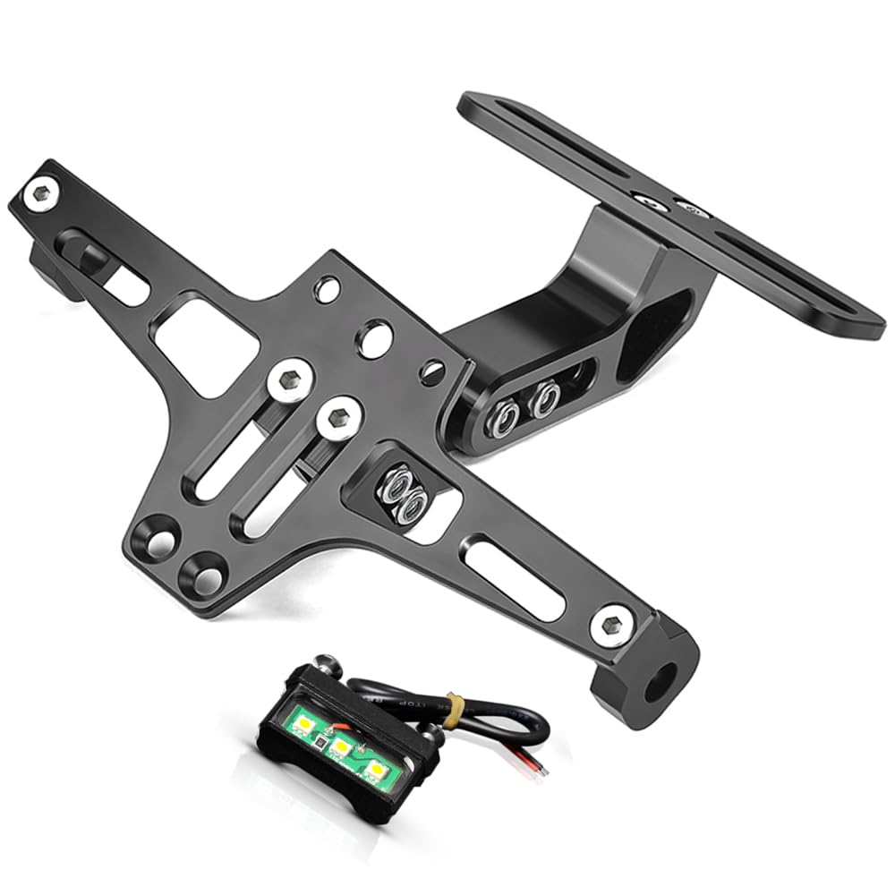 Universel Moto Supports de Plaque D'immatriculation Réglable pour MT-07 MT-09 YZF-R6 R125 Kawasaki Z650 Z750 Z900 S1000/R Duke 125 390 690 SMC Suzuki Bandit 650 1200 1250 (Noir)
