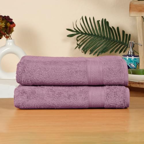 Image of Arvind 100% Cotton Towels for Bath | Towels for Bath Large Size | 500 GSM Bath Towel - Soft & Absorbent | 2 Piece Bath Towel for Men /Women | Urban Comfort | 70 cm x 140 cm - Lilac