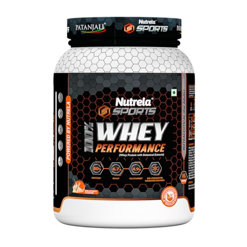 Image of NUTRELA Sports Patanjali Whey Protein 1kg with Shaker | Concentrate + Isolate | 24g Protein Per Scoop | 6.7g BCAA, 4.9g Glutamine with Digestive Enzymes for quick absorption & easy digestion | Muscle - Building & Recovery | 100% Vegetarian | Malai Kulfi