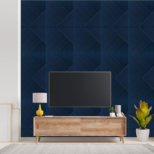 Image of Kayra Decor 3D Self Adhesive Wall Panels Navy Blue Stripe Design Pack of 40 Covers 107.80 sq. ft.