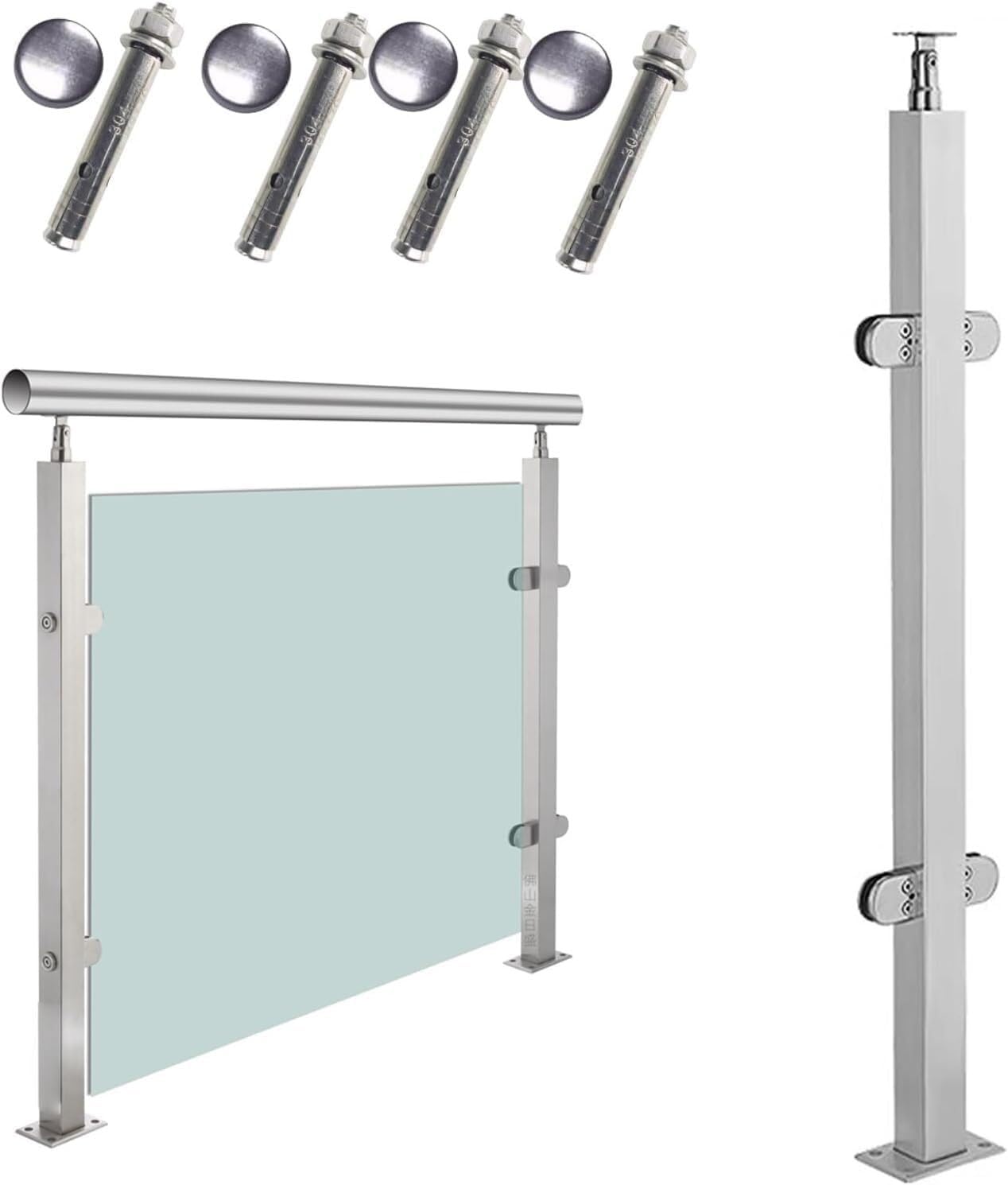 Jvfbjlf Mid Post Square Glass Balustrade Panel Post Clips Glass Balustrade Post Clips For Square/Round Handrail Staircase Glass Balustrade Post Systems(,H105cm)