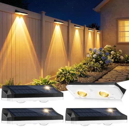 shirylzee Solar Fence Lights Outdoor 4 Pack Wall Solar Lights IP65 Waterproof 11 Colors &13 Modes RGB Garden Fence Lights Solar Powered for Patio/Backyard/Porch/Pool Decorations