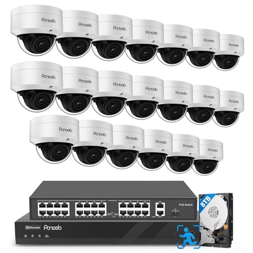 Image of 32 Channel Security Camera System, 20x 5MP Wired IK10 Vandal-Proof Dome IP PoE Cameras Outdoor with AI Human Detection, Built-in Microphone, Remote Access, 4K 32CH NVR 8TB HDD, PD54A2032-5M