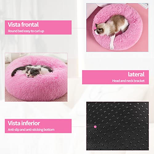 LuckyZoo77 Flauschiges Hundebett Rund 50 cm – Weiches Donut Katzenbett für kleine Hunde & Katzen, Waschbar & rutschfest, Plüsch Haustierbett, Rosa