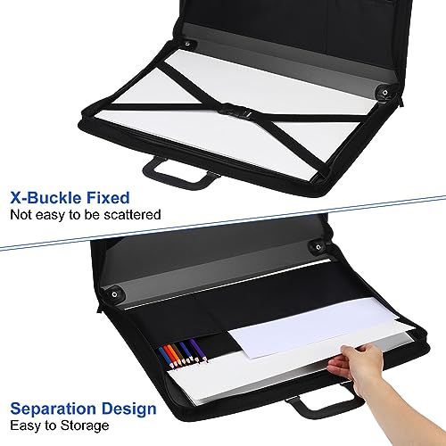 Image of PATIKIL 11 inch x 17 inch Art Portfolio Case with Zipper, Portfolio Storage Bag Folder, Artist Carrying Case PP Material for Artist Storage Artwork Poster Painting Board, Black