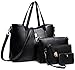 Tibes Fashion Women's PU Leather Handbag+Shoulder Bag+Purse+Card Holder 4pcs Set Tote Black
