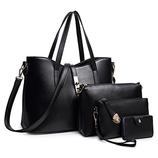 TIBES Bolso de cuero de la PU de la PU de las mujeres de la manera + bolso de hombro + monedero + sostenedor determinado de la tarjeta 4pcs Negro1