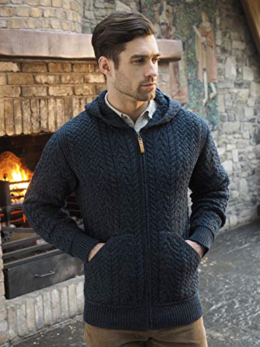 Aran Crafts Men's Irish Cable Knitted Zip Hooded Cardigan (100% Merino Wool)2