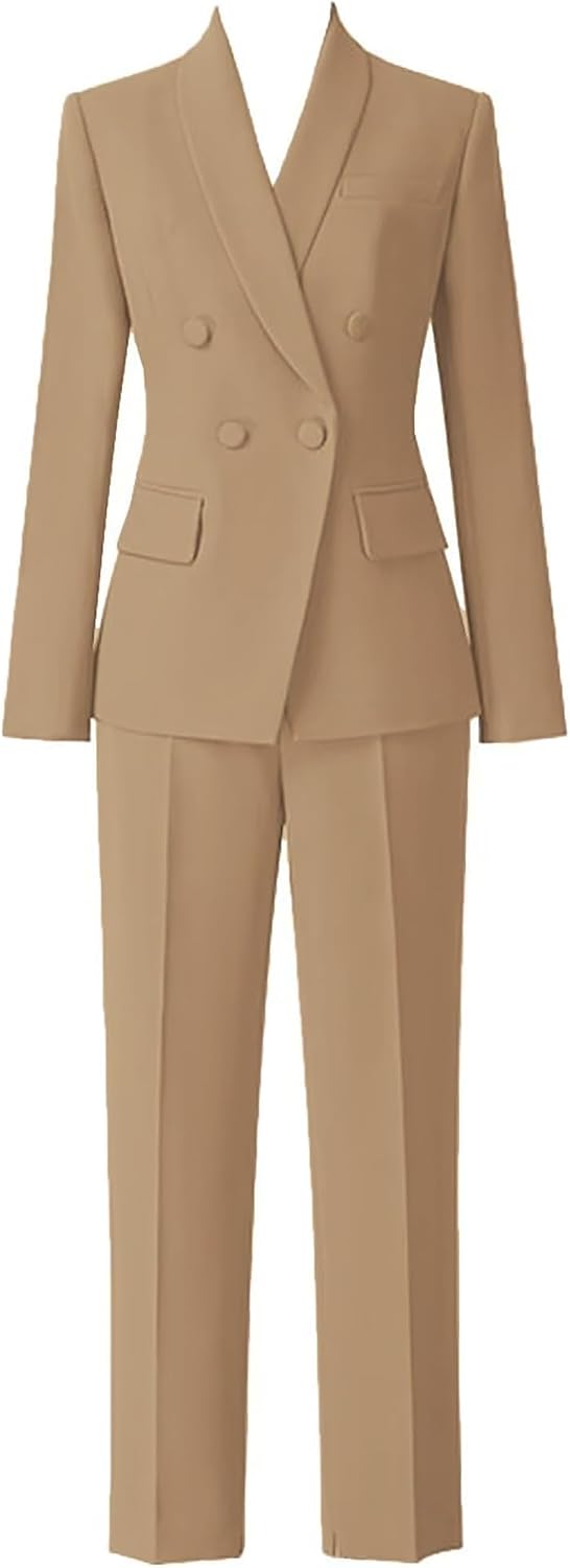 Womens Suit 2 Piece Double Breast Pants Suits for Women Dressy Casual Slim Fit Business Professional Outfits for Work