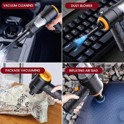 Image of Allextreme 6-in-1 Vacuum Cleaner with Filter 4 Nozzles USB Cable Hammer Seat Belt Cutter Power Suction Rechargeable Battery Mini Car Air Blower for Dry Cleaning Home Office Traveling (1Pc, Multicolor)