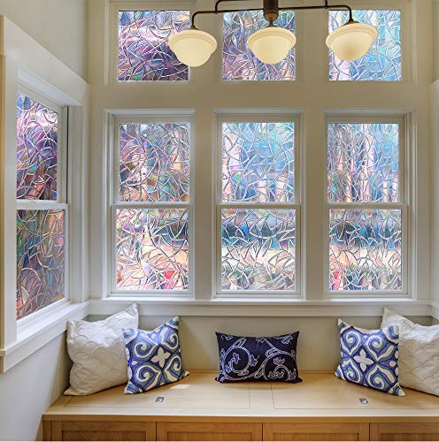 3D Privacy Window Film,Static Cling Glass Film,Decorative Not-Adhesive Window Sticker,for Bedroom Kitchen Living Room White 60x100cm(24x39inch)