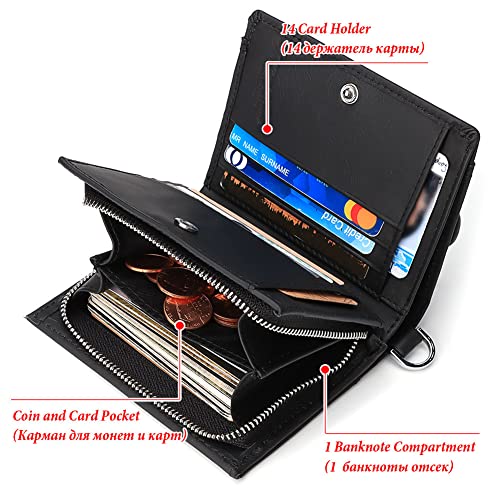 gzcz Mens Wallets with Chain Genuine Leather Bifold Wallet for Mens Rfid Blocking Mens Purse With Credit Card (Black)3