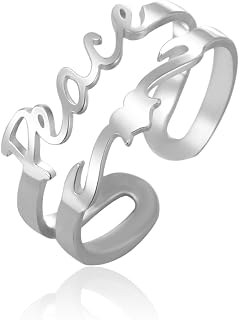 Love and Peace Sign Ring for Her Cute Heart Letter Amulet Stainless Steel Adjustable Women's Wedding Jewelry