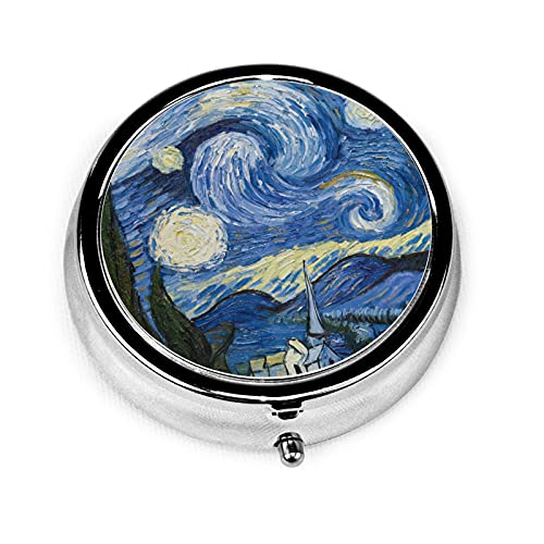 Pill Box Personalized Design Silver Portable Pill Case CUDEVS Starry Sky Pattern Round Pill Box Medicine Pill Box Decorative