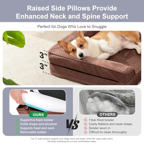 Image of Rainmr Waterproof Dog Bed for Small Dogs - Orthopedic Memory Foam Puppy Couch Sofa, Removable Cover & Anti-Slip Bottom, 35x23 Inches, Brown