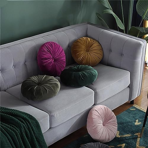 13,8 Zoll (35 cm) rundes Sofakissen aus Samt, weiche plissierte Dekokissen für Meditation, Bodenkissen, dekoratives Kissen für Wohnzimmer, Sofa, Bett, Auto, Stuhl (Dunkelgrün)