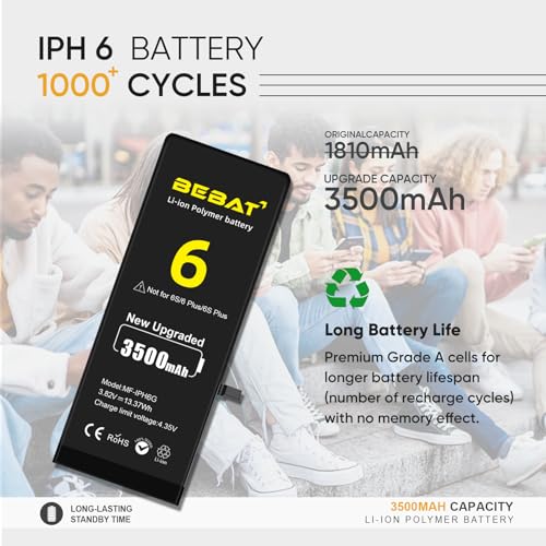 Image of Replacement for iPhone 6 Battery, 3500mAh High Capacity Li-ion Polymer Replacement Battery for Model A1586, A1589, A1549 with Professional Repair Tool Kits