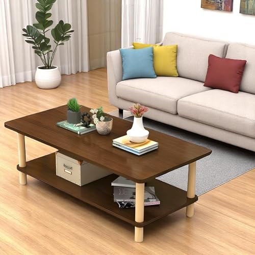 Image of Coffee Table - Rectangle Center Table for Living Room | Engineered Wood Tea Table with Storage | Stylish Teapoy Table for Hall, Lounge, and Office (Dark Oak)