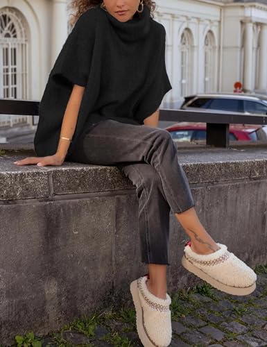 Image of Ynhonra Womens Turtleneck Sweater Oversized Chunky Batwing Sleeve Short Tops | Dolman Pullover