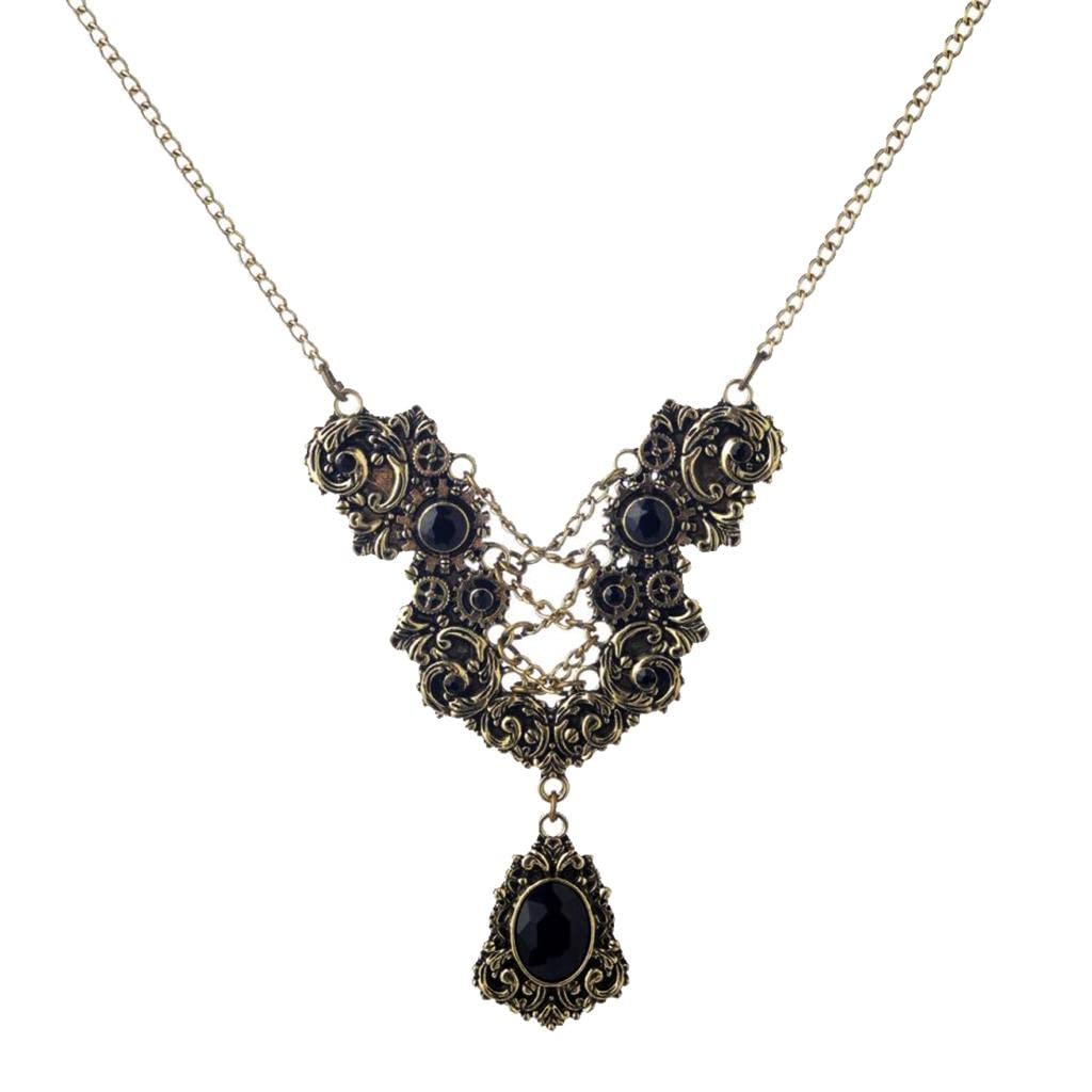 CALANDISPunk Gears Stone Pendant Mechanical Victoria Necklace Antique Bronze