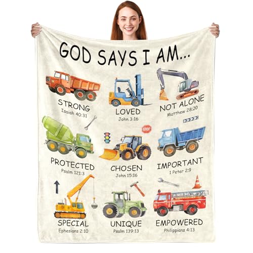 Christian Gifts for Boys, God Says I Am Construction Truck Blanket 40'x50', Inspirational...