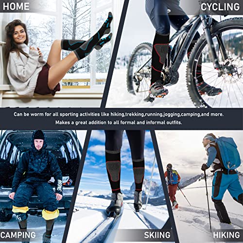 Image of Merino Wool Ski Socks 2 Pairs, Thermal Knee High Warm Socks for Snowboarding, Hiking, Cold Weather, Snow, Hunting
