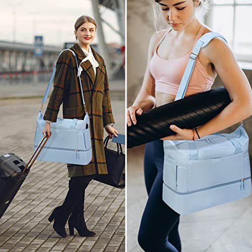 Weekender Bag For Women, Travel Bag With Shoe Compartment & Usb Charging Port, Gym Bag With Wet Compartment, Overnight Duffel Bag Hospital Bag For Women Travel Sports Shopping School (Blue) #TOP6