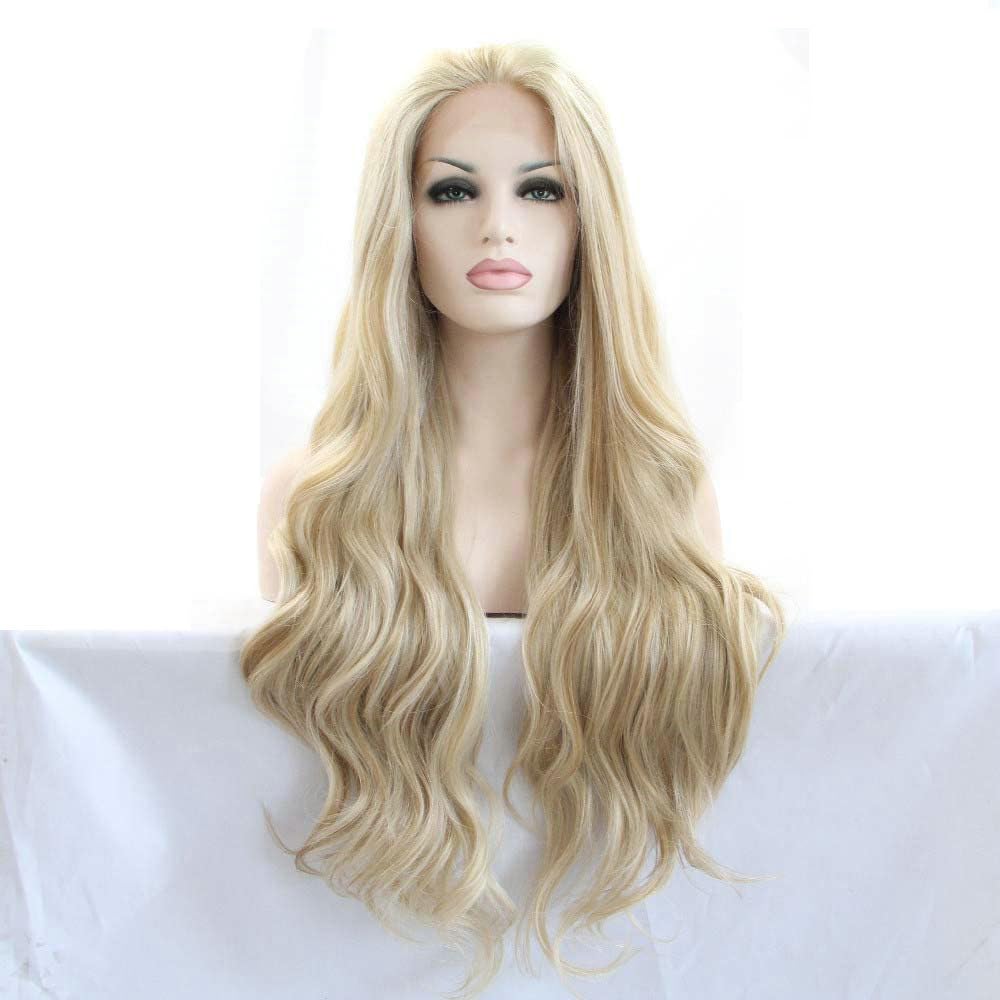 SereneWig 24" Long Wave Highlight Blonde Lace Front Wigs for Women Daily Wear Synthetic 13x3" Light Blonde Mixed Wig Party Natural Looking Heat Resistant Wigs Cosplay Replacement - Image 2