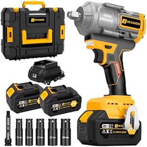 1000N.m 1/2″ Cordless Impact Gun, 740ft-lbs 21V Brushless High Torque Wrench with 2 x 4.0Ah Battery, 5 x Sockets & Fast Charger, Power Impact Driver for Truck Car Home Mower