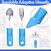 Jeere 6 Pcs Adaptive Utensil with Bib Bowl Plate Set Weight Cutlery Gift for Christmas Elderly Disabled Arthritis Parkinson(Blue)