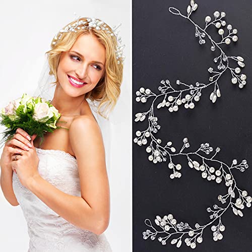 YUENX decoration cheveux 50CM Bandeau de Mariage Bijoux Cheveux Perles Couronne Cover