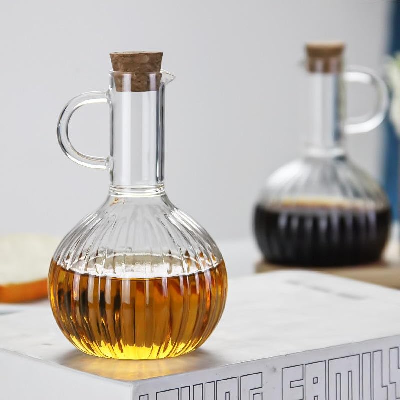 Deconox 2'li Bambu Stand ile Cam Yağdanlık ve Sirkelik Seti, Yemek Masası ve Sofralarınız İçin Bambu Standlı Şık Masa Üstü Yağ ve Sirke Şişeleri