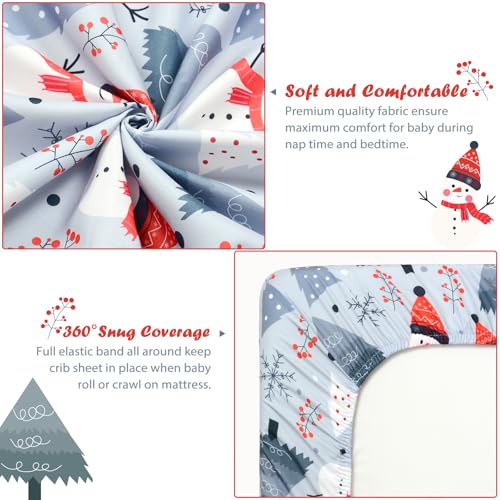 Image of JISEN Christmas Crib Sheet Snowman Fitted Crib Sheet for Boys Girls Crib Mattress Cover Baby Sheet for Standard Crib and Toddler Mattress Soft Breathable Baby Bed Sheet for Neutral 52x28 Inch Grey