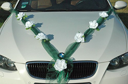 Kit décoration voiture mariage organza et roses pour cortège
