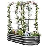 KING BIRD Raised Garden Bed with Arched Trellis Galvanized Planter Garden Box Outdoor for Gardening, Climbing Vegetables, Flowers, Dark Grey, 5.9x2.95x0.98 Ft