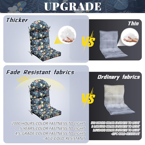 Image of Geelin 4 Pcs Outdoor Patio Chair Cushion Thick High Back Adirondack Chair Cushion Tufted Weather & Fade Resistant Anti-Slip Outside Rocking Chairs Pads with Ties 44 x 19 x 4 Inch (Flowers)