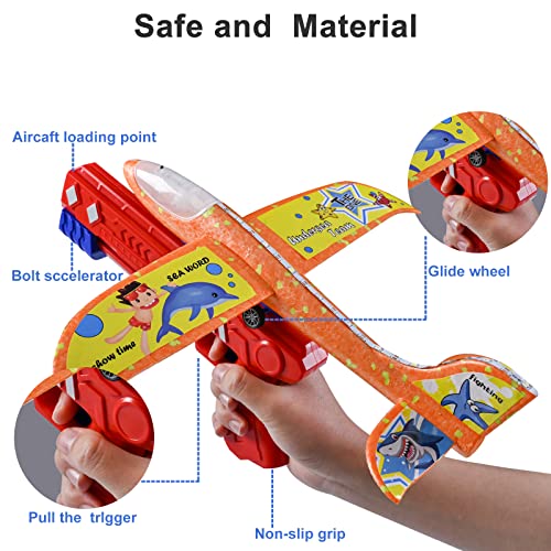 Rydyom 3 Pack Airplane Launcher Toys,Led Foam Throwing Glider Plane Toy For Boys With 3 Diy Stickers Outdoor Flying Toys Birthday For Boys Girls 4 5 6 7 8 9 10 11 12 Year Old #TOP3