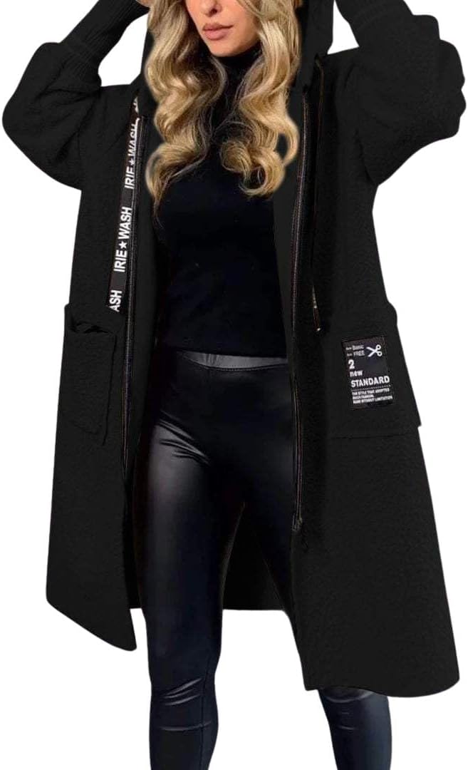 chouyatou Women's Winter Hooded Sherpa Fleece Jacket Zip Up Contrast Patchwork Long Trench Coat with Pockets