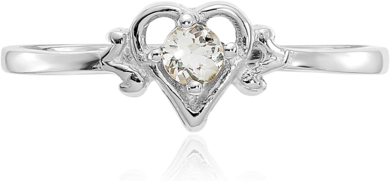 IceCarats 14K Solid White Gold 0.10 carat Blue Aquamarine Filigree Solitaire Heart Promise Ring 1mm Slim Band Round Cut, Natural, Prong Set
